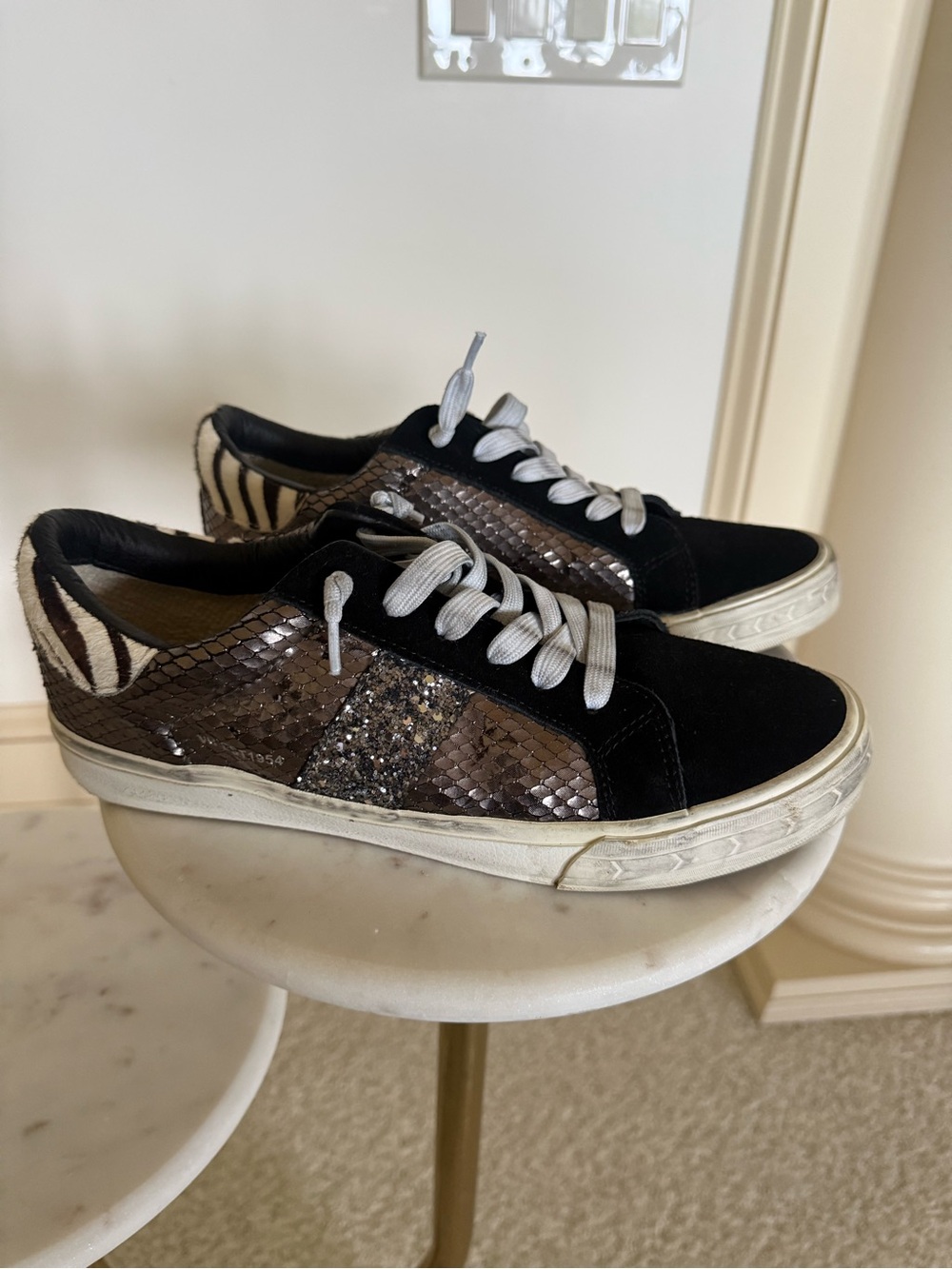 Vintage Havana Black & Silver  Snake-Print Low-Top Sneakers